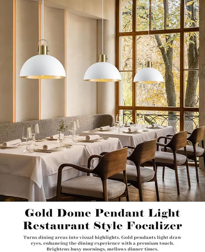 White and Gold Pendant Light 2 Pack, 11.8 Inch Pendant Lights Kitchen Island, Dome Pendant Lights, Farmhouse Pendant Light for Kitchen Island, Dining Room, Living Room