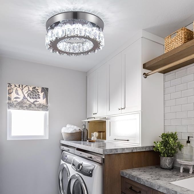 9.8" Crystal Flush Mount Ceiling Light Fixtures Modern Crystal Chandeliers Light Fixture LED Round Mini Ceiling Lamp for Kitchen 17W 6500K