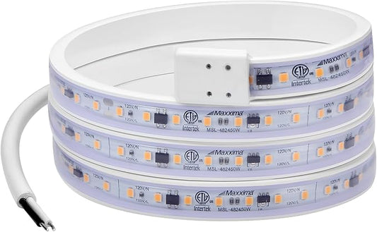 Maxxima 48 in. Hardwired LED Under Cabinet Strip Light, 1840 Lumens, 3000K Warm White, Kitchen and Living Room 120V White Cove Lighting, No Power Supply Needed