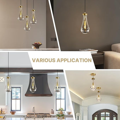 Raindrop Pendant Lights Kitchen Island: 2 Raindrops Crystal Light Fixtures - Gold Brass Teardrop Chandelier Lighting over Dining Table - Modern Glass Tear Drop Ceiling Pendants Light Bulb Not Included