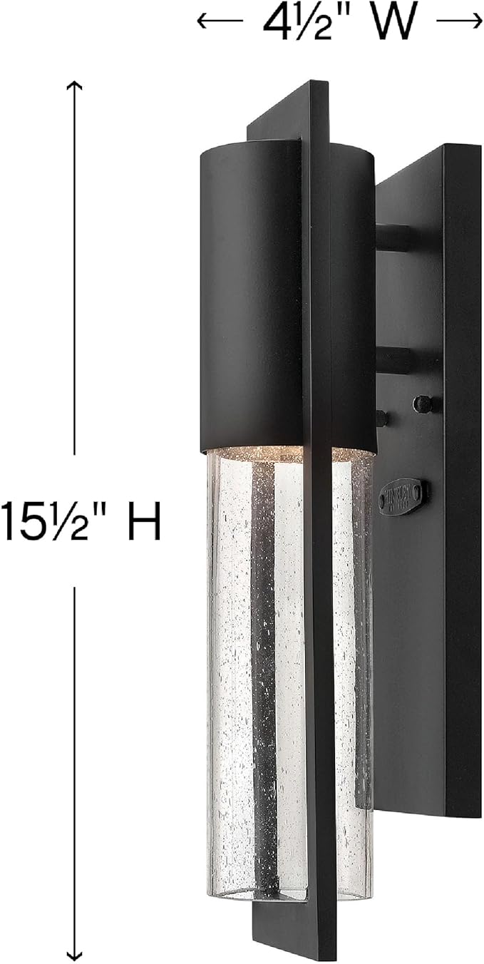 Hinkley Shelter Medium Outdoor Wall Mount Lantern, Minimalist Style, Dark Sky-Compliant, Solid Aluminum/Clear Seedy Glass, Black