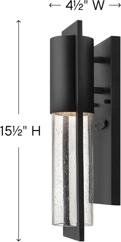 Hinkley Shelter Medium Outdoor Wall Mount Lantern, Minimalist Style, Dark Sky-Compliant, Solid Aluminum/Clear Seedy Glass, Black
