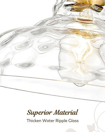 FEMILA 11" Brushed Gold Flush Mount Ceiling Light Fixture, Semi Flush Kitchen and Bedroom Ceiling Light with Water Ripple Glass Shade, 4FY09-F BG-WG