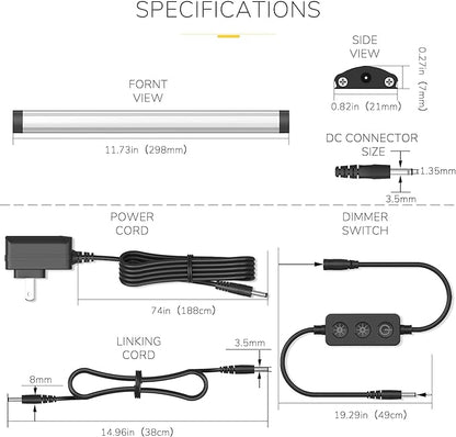 GETINLIGHT 12-inch Plug-in LED Under Counter Lights for Kitchen, Soft White 3000K, Pack of 6, IN-0110-26-SN