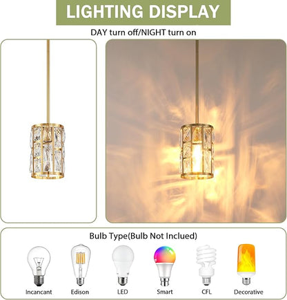 MEXO Modern Crystal Pendant Light Fixture 3-Pack Gold Finish Hanging Lighting Crystal Chandelier for Kitchen Island