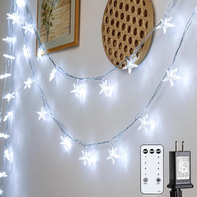 Star String Lights 59 Ft 100 LED Christmas Lights Plug in with Remote Timer Connectable Twinkle Lights for Bedroom Wedding Christmas Tree Indoor Outdoor Decor, Cool White