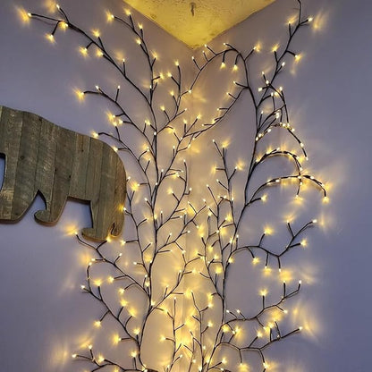 NIDISETPJAS 2Pcs Enchanted Willow Vine Lights with Remote, Christmas Swags Decorations Indoor Room Decor, 18 Branches 144 LEDs Lighted Willow Vine Lights for Walls Bedroom Home Decor
