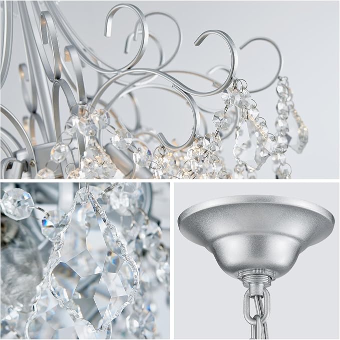 WUZUPS Crystal Chandelier 5-Light Pendant Ceiling Light Modern Lighting Fixture for Dining Room Hallway Bedroom Kitchen Bathroom, H 22.4" x W 18.3", E12 Base, Silver