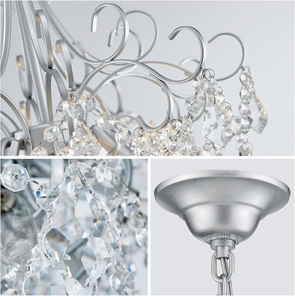 WUZUPS Crystal Chandelier 5-Light Pendant Ceiling Light Modern Lighting Fixture for Dining Room Hallway Bedroom Kitchen Bathroom, H 22.4" x W 18.3", E12 Base, Silver