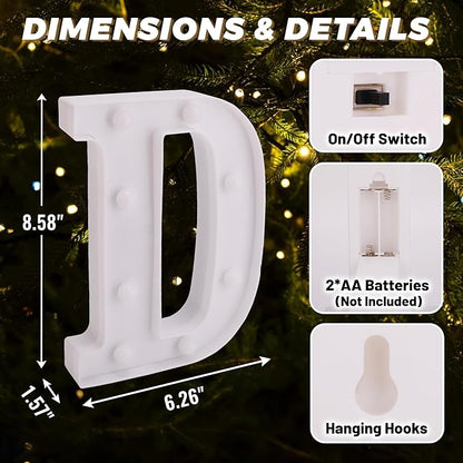 LED Light Up Marquee Letters, Battery Powered Decorative LED Letter Lights, Alphabet Light Up Letters for Wedding Birthday Party,Holiday Lamp or Home Bar Decoration (Letter D)
