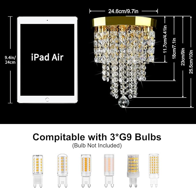 TISLYCO Mini Gold Crystal Chandelier, 3 Light Modern Flush Mount Ceiling Light Fixture, Raindrop Ceiling lamp Beaded Crystal Pendant Lighting for Hallway, Bedroom, Living Room, Dining Room