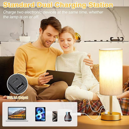 Dicoool Small Touch Bedside Lamp with USB - 3 Way Dimmable Gold Table Lamp for Bedroom, Nightstand Lamp with Gold Charging Station for Desk Dorm, Office