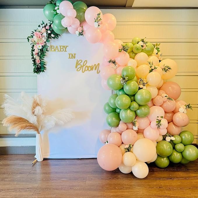 HILAVO Sage Green Pink Balloons 12 Inch Olive Green Pastel Pink Ivory Metallic Gold Latex Balloon for Boho Baby in Bloom Fairy Floral Wildflower Tea Safari Jungle Baby Shower Birthday Party Decoration