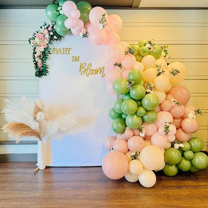 HILAVO Sage Green Pink Balloons 12 Inch Olive Green Pastel Pink Ivory Metallic Gold Latex Balloon for Boho Baby in Bloom Fairy Floral Wildflower Tea Safari Jungle Baby Shower Birthday Party Decoration