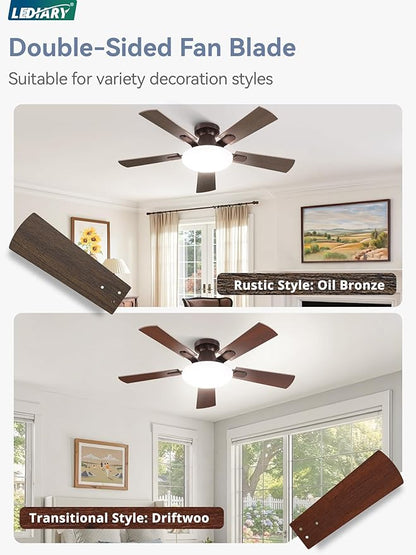 42 Inch Ceiling Fan with Lights and Remote, 30W 12" LED Panel Flush Mount Ceiling Fan, 6-Speed Quiet DC Motor Modern Low Profile Ceiling Fan with Reversible Blades for Bedroom, Living Room, Patio