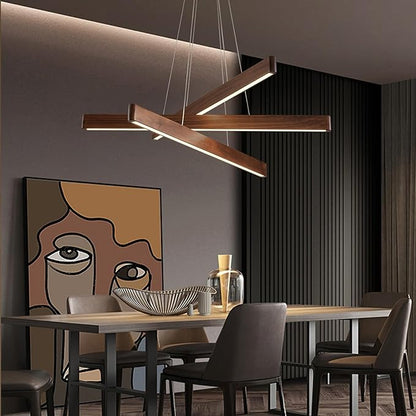 YISDESIGN 3-Light Linear Pendant,Dining Room Light Fixture,Modern Led Chandeliers for Living Room,Dimmable Wood Ceiling Pendant Light,45W for Living Room,Dining Room,Kitchen Island,Walnut Color