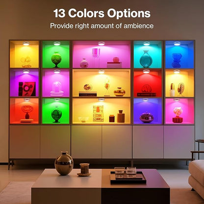 Cadrim Puck Lights, 13 Colors Changeable LED Puck Lightings, LED Lights for Bedroom, Under Cabinet Lights, Under Cabinet Lighting with 2 Wireless Remote Controls for Kitchen(6 Pack)