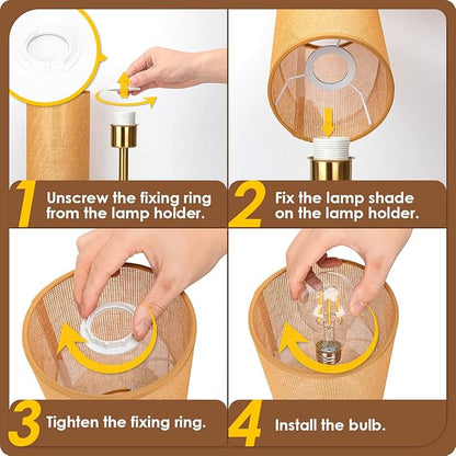 Yarra-Decor Bedside Lamp with USB Port - Touch Control Table Lamp for Bedroom Wood 3 Way Dimmable Nightstand Lamp with Round Flaxen Fabric Shade for Home Office (LED Bulb Included) (Y - NET)