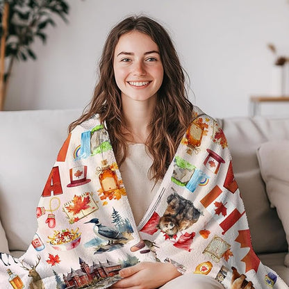 Canadian Blanket Gifts for Women and Men, Canadian Flag Maple Leaf Print Blankets, Cozy Flannel Canadian Themed Blanket for Holiday, Birthday Gifts for Christmas Thanksgiving Day 50x60in