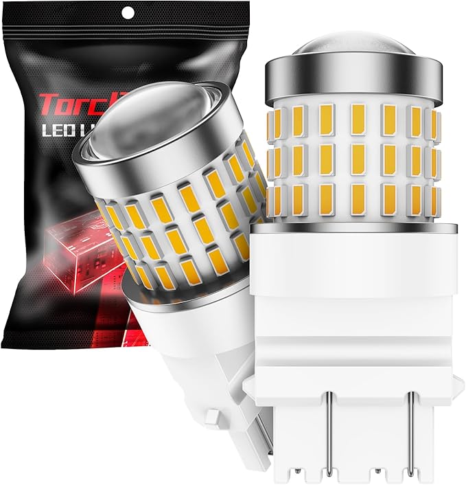 Torchbeam LED Turn Signal Bulb, Upgraded 3157 LED Bulbs Amber, 500% Brighter 3156 3157A 3457A 4057 4157 3157na Bulb 57-SMD LED Chipset with Projector Len for Blinker Marker Parking Lights (2 Pcs)