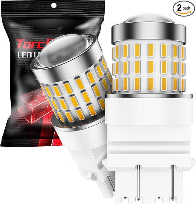 Torchbeam 3157 LED Bulbs for Turn Signal Lights, Yellow Amber 500% Brighter 3156 3056 4057 4157 LED Bulb 57-SMD LED Chipset with Projector Len for Parking Side Marker Brake Blinker Lights, Pack of 2