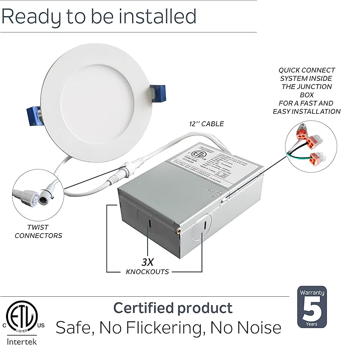 Nadair 12 Pack 3 inch LED Ultra Slim Recessed Lights, 6W, 450 Lumens, 4000K (Cool White), White Finish with Extra Black Trim, Dimmable, IC Rated, ETL Certified