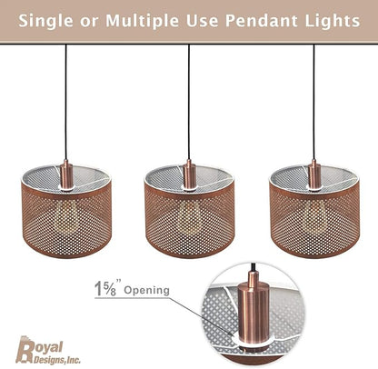 Royal Designs, Inc. Hanging Pendant Lighting, Keyless Cylinder-Shaped Pendant Light Socket and Canopy, Antique Copper with Brown Rayon Fabric Cord
