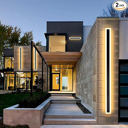 59inch-2Pack Long Outdoor Modern LED Wall Light,45W Waterproof IP65 Warm White 110V led Wall Mount Lighting Fixture Rectangular Black Wall Lights Elegant Frosted White Acrylic Anti Rust
