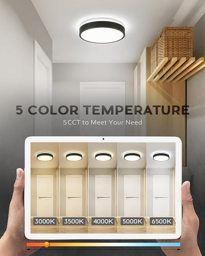 Ken & Ricky Flush Mount Ceiling Light, Dimmable Led Close to Ceiling Light Fixtures for Kitchen Bathroom Bedroom Hallway 5cct (Black, 12 Inch)
