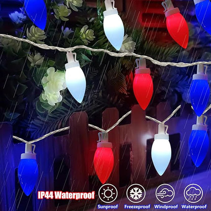 C9 Red White and Blue Lights for Fourth of July Decorations, 25Ft LED Patriotic Light 25 Shatterproof Christmas Light, Plug in 4th of July Decorations Lights for Party Memorial Day Independence Day