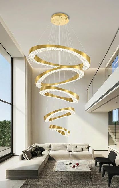 Flashing God Large Chandelier for High Ceiling,Modern 5 Ring Crystal Chandelier for Entryway,Hanging Lighting Fixtures for Living Room,Foyer,Staircase,Entryway