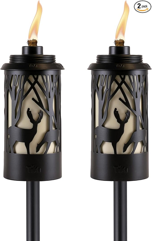 TIKI Brand Hunter Metal 64.5 Inch 2-Pack Torch, Patio, Backyard, and Lawn, Cabin Décor, Up North, Easy Installation, Outdoor Décor Torch, Black, 1123123