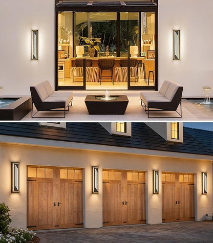 tewei 23.6'' Outdoor Wall Lights Modern Black LED Outdoor Wall Sconce, Large Long Exterior Lighting Fixtures, 3000K Waterproof Front Porch Lights Outside Lights for House, Garage, Indoor, 1 Pack