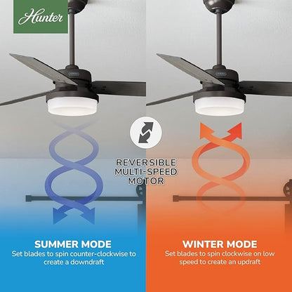 Hunter 52 inch Indoor Ceiling Fan with LED Light and Remote Control - Bronze Ceiling Fan, Standard Mount, 3 Blades, For Bedroom, Living Room, or Kitchen - Sentinel 59210, Premier Bronze