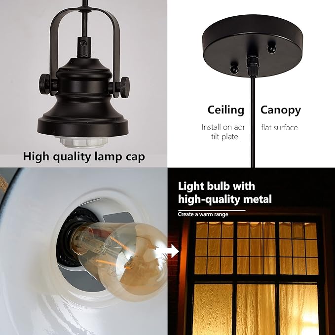 Black Pendant Lighting for Kitchen Island,Matte Blacks Farmhouse Pendant Lights Kitchen Island,Hanging Lighting Fixtures for Kitchens Dinning Room Bedroom Hallway,1 Pack