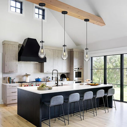 Raindrop Pendant Lights Kitchen Island Teardrop PlatingBlack Hanging Light Fixtures Clear Solid Glass Pendant Light Modern Chandeliers for Dining Room Porch Corridor Living Room(Black 3-Pack)