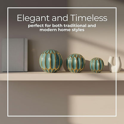 Sagebrook Home Set of 3 Blue Decorative Orbs – Stoneware & Ceramic Spheres for Home & Office Decor – Elegant Accent Pieces for Living Room, Bedroom, Coffee Table & Shelves