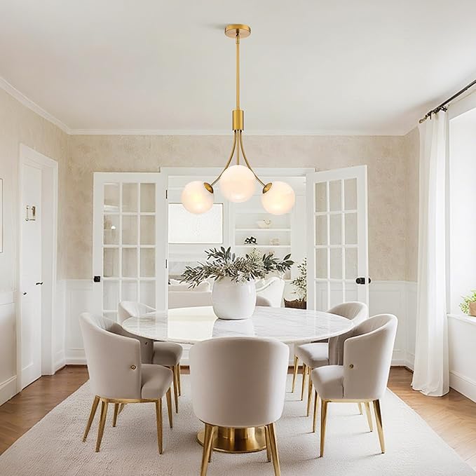 Bubble Chandelier, Modern Glass Gold Sputnik Chandelier 3-Light Ceiling Light Fixture Shades Stylish Bright Lighting for Dining Room Kitchen Bedroom Living Room Foyer Home Decor