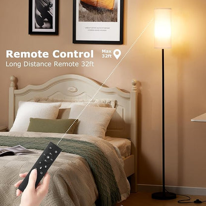 Ambimall 64'' Floor Lamps for Living Room with Remote Control and Stepless Dimmable Colors Temperature & Brightness, 9W Bulb Included(Beige Lampshade & Black Pole)