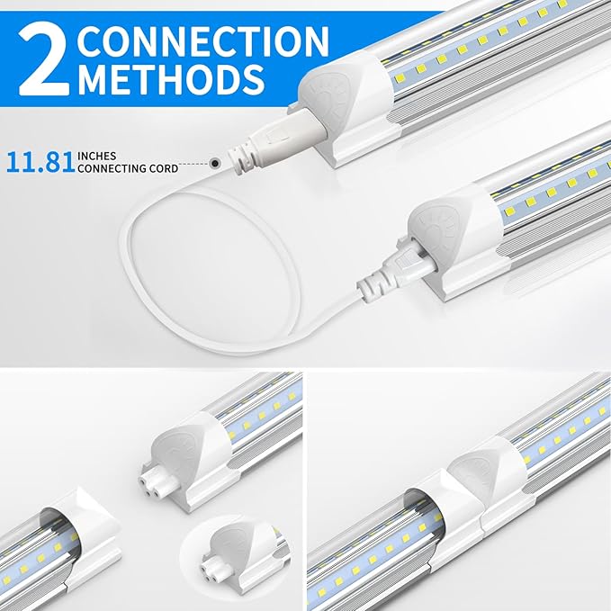 CNSUNWAY LED Shop Light 2FT, 22W 3300LM 6500K, T8 LED Tube Lights, Clear Cover, Ceiling and Utility Shop Lights, Linkable Light Fixture for Workshop, Garage, Workbench, Warehouse, ETL Listed (2 Pack)