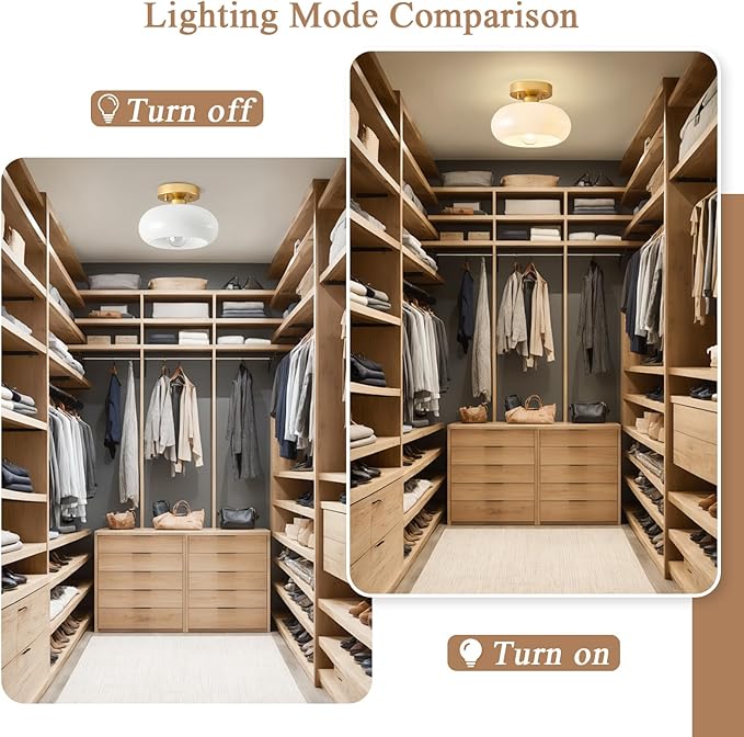 Mid-Century Modern Gold Semi Flush Mount Ceiling Light,White Glass Dome Hallway Lighting Fixtures, Metal Close to Ceiling Lamp for Entryway Bathroom Kitchen Bedroom Porch Foyer Office(8.66 Inch)