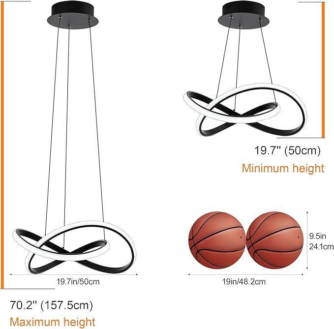 MAYNA Modern Chandelier with Remote Control, Dimmable LED Chandelier with 3 Color Temperature, Adjustable LED Pendant Light for Dining Room Kitchen Living Room Entryway, Black 19.7 inch