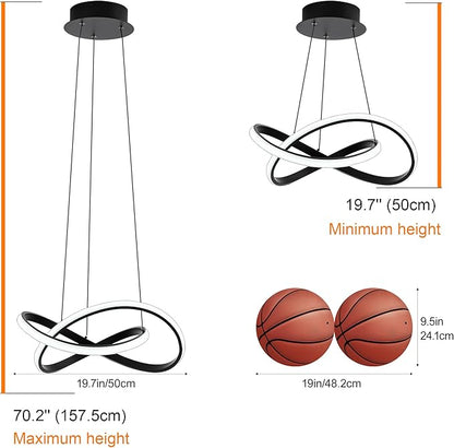 MAYNA Modern Chandelier with Remote Control, Dimmable LED Chandelier with 3 Color Temperature, Adjustable LED Pendant Light for Dining Room Kitchen Living Room Entryway, Black 19.7 inch