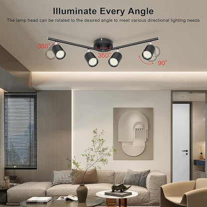 Ketom 4-Light Track Lighting Fixtures Ceiling, GU10 Black Led Ceiling Spotlight, Modern Track Light Kit for Kitchen Hallway Living Room