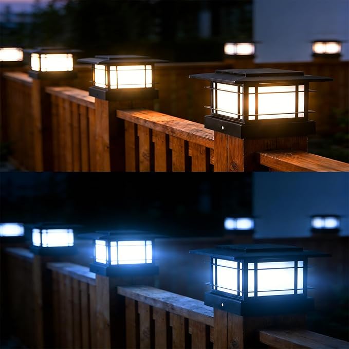 Dynaming 4x4 Solar Post Cap Lights Outdoor with 2 Color Modes, Fence Post Solar Lights Black Shell Fit for 4x4 Vinyl/Wooden Posts, High Brightness LED Lighting Decor for Garden Deck Patio, 8 Pack
