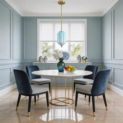 Vintage Blue Glass Pendant Lights 5.5 Inch Mid Century Brass Hanging Ceiling Light, Small Adjustable Height Kitchen Island Hanging Lights for Dining Room, Kitchen, Hallway and Bedroom, E12 Base