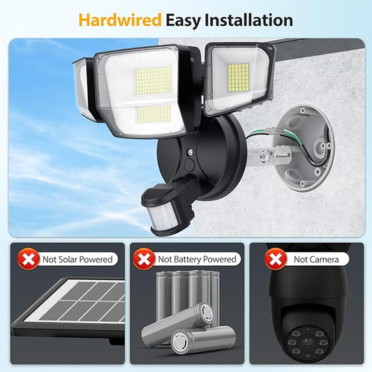 Onforu 90W 10000LM LED Motion Sensor Outdoor Lights, 4-Head Dusk to Dawn Outdoor Lighting, Hardwired Flood Lights, IP66 Waterproof 6500K Security Floodlight for Outside (Black)