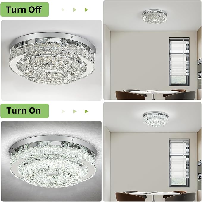 HOPGGIE 18“ Crystal Chandelier 2-Layer Ceiling Light Fixture Flush Mount LED Large Chandelier Light for Living Room Dining Room Bedroom (Cool White)