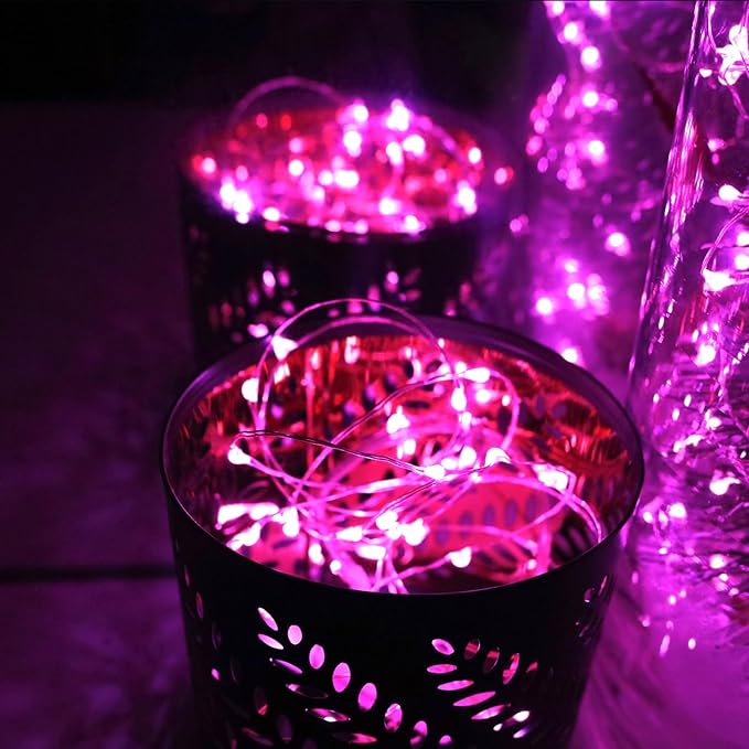 6 Pack Fairy Lights Battery Operated No Remote LED Starry String Lights 30 Micro Starry LEDs on 10ft Copper Wire Light for DIY Wedding Centerpiece Table Decorations (Pink)