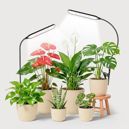 Garpsen Grow Light, 6000K Full Spectrum Plant Light with Timer 6/12/16Hrs, Rectangular Grow Lamp with Clip & Gooseneck for Indoor Plants, 3 Spectrums and 5 Dimmable, 2Pack